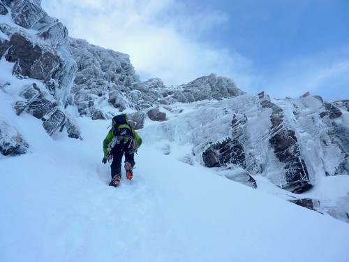 Ken walking up to the base of the gully