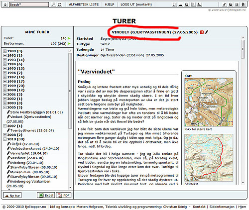 Uansett om du skriver rapport eller ikke, når du går inn på en tur i turoversikten din, vil tittelen (ringet ut) være klikkbar.