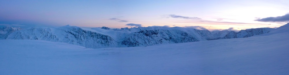 Panorama looking across Nakkefjellet towards the Lyngen peninsula