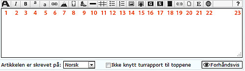Illustrasjon som viser artikkelredigeringsboksen med tilgjengelige knapper nummerert.