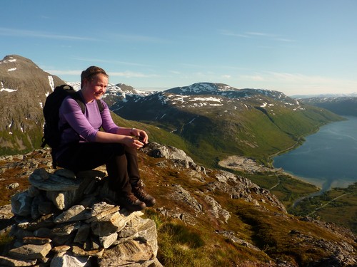 Stine taking a break. Nordfjord in the background