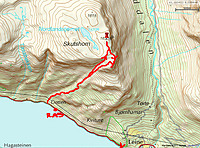Kart med ca. inntegnet rute.