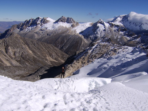 On the glacier in the sun :-) View from Ishinca towards Urus