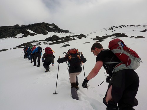 Post-lunch ascent up the steeper snow slopes on the western side of Store Russetinden