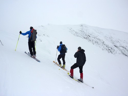 A pause at the point where we would have switched to crampons - before the weather became terrible.