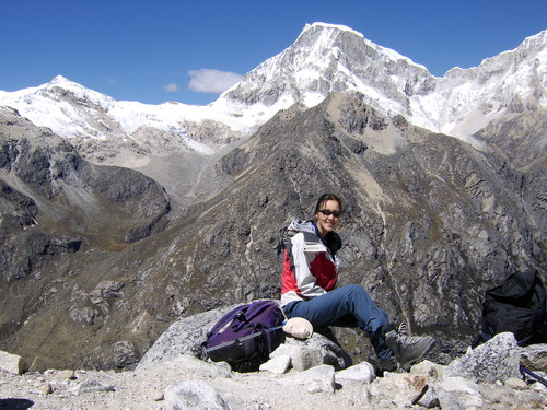 A break on the way up Urus. Ishinca and Ranrapalca in the background