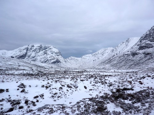 On the walk in along the river Lair. Sgorr Ruadh is on the left side of the valley