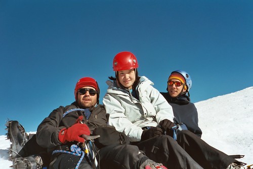 Martin, me and Paul in a heap on the top oh Huayna Potosi. Perhaps not the most triumphant summit pose we could have chosen!