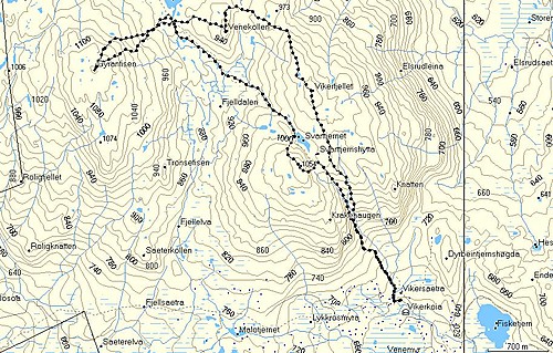 Kart over turen på Vikerfjell