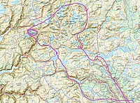 Kart med grovt inntegnet flyrute. Klikk for større versjon.