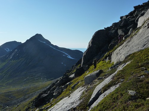 Heading up on boulders towards the top