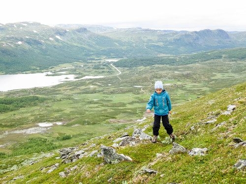 På vei opp mot Fremre Brusestølsnosi. Kyrkjenøse, Støgonøse og Skørsnøse i bakgrunnen. Jammen kan de sette navn på fjellene sine her!