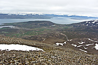 Utsikt mot Grenivik og Eyafjördur. Sett fra Hnjukar vest for Grjotskalarhnjukur.