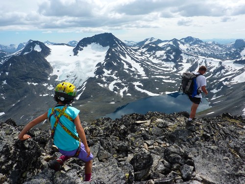 Descending from the top and starting the traverse