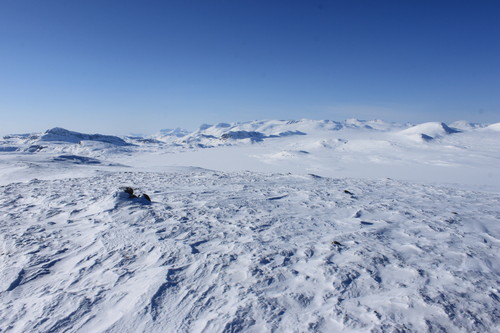 Flott panoramautsikt fra Stryteberg mot Bitihorn (1607 moh) og Jotunheimen.