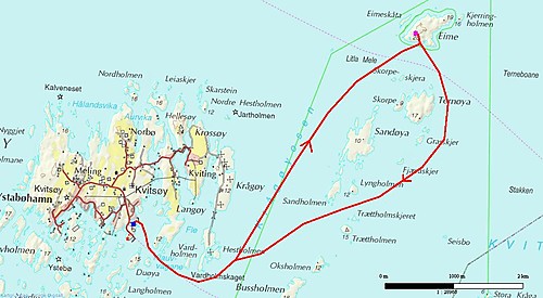 Båt- og gåruta vår til Eime fra Kvitsøy.