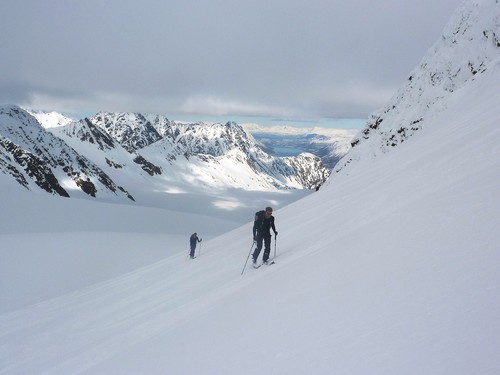 Excellent snow conditions on the approach to the top from the north side of Tafeltinden