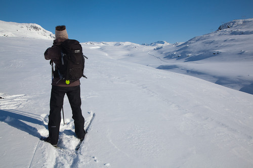 På et av strekkene med bedre skiføre. Like ved Tyin.