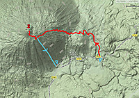 Kart med ca. inntegnet rute.