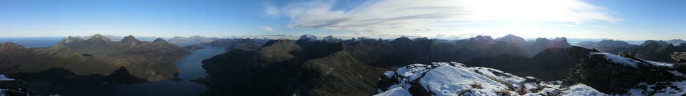 Panorama mot Sjunkhatten nasjonalpark fra toppen.