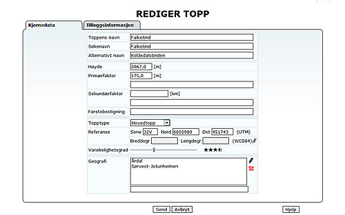 Falketind ferdig utfylt. Fane 1.