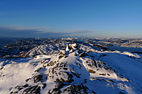 Fra nordtoppen Høgstefjellet mot nord (Meland) med Nordhordlandsbroen.