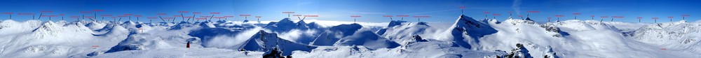 360 graders panoramabilde fra Stetinden. Merk at det er en liten feil i overgangen rundt Tjønnholsoksle.