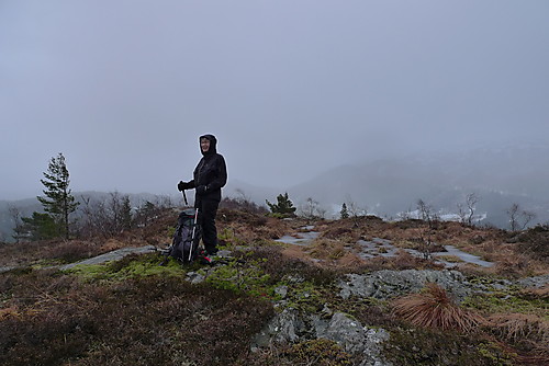 På toppen av Beitelen i Arna i surt januarvær. Bildet tatt sørover mot Kvamsdalen