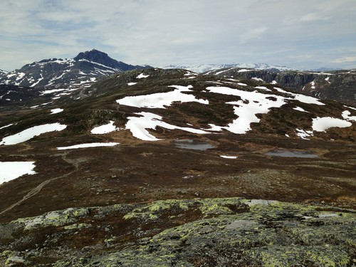 Utsikt nordover fra Grønekinnkampen mot Bitihorn (1607 moh) og Gjendealpene.